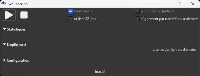 fenêtre Live Stacking